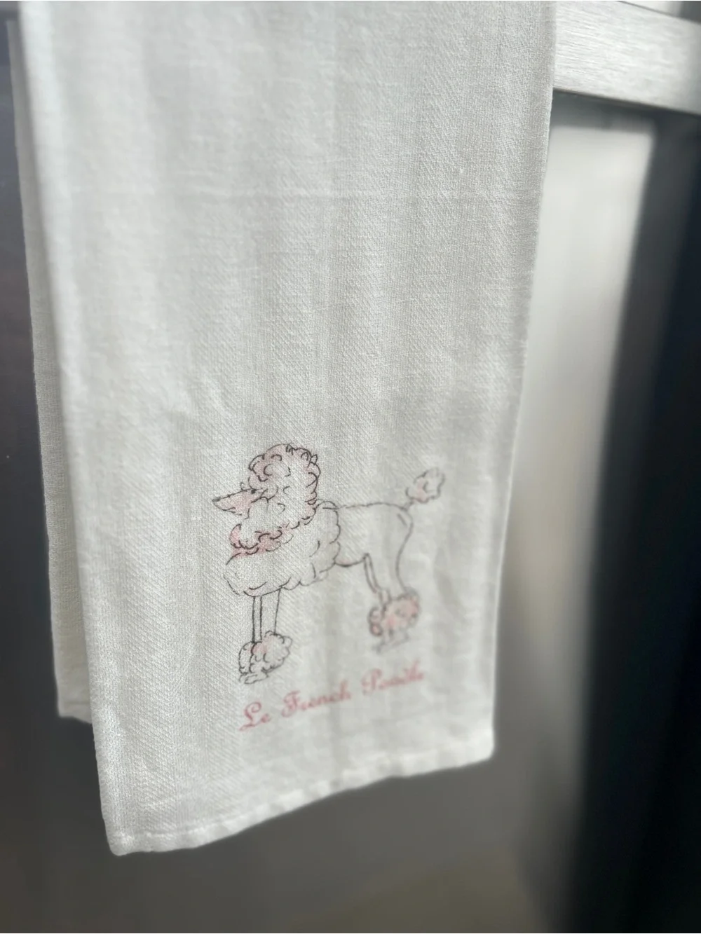 Le French Poodle Tea Towel - White with Pink Accents, 20”x25”
